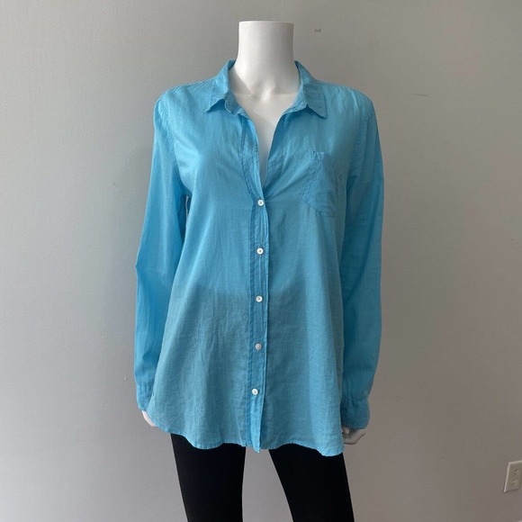 Lilly Pulitzer Size L Shirt Anna Maria Turquoise Long Sleeve Button Front Cotton - Picture 1 of 7